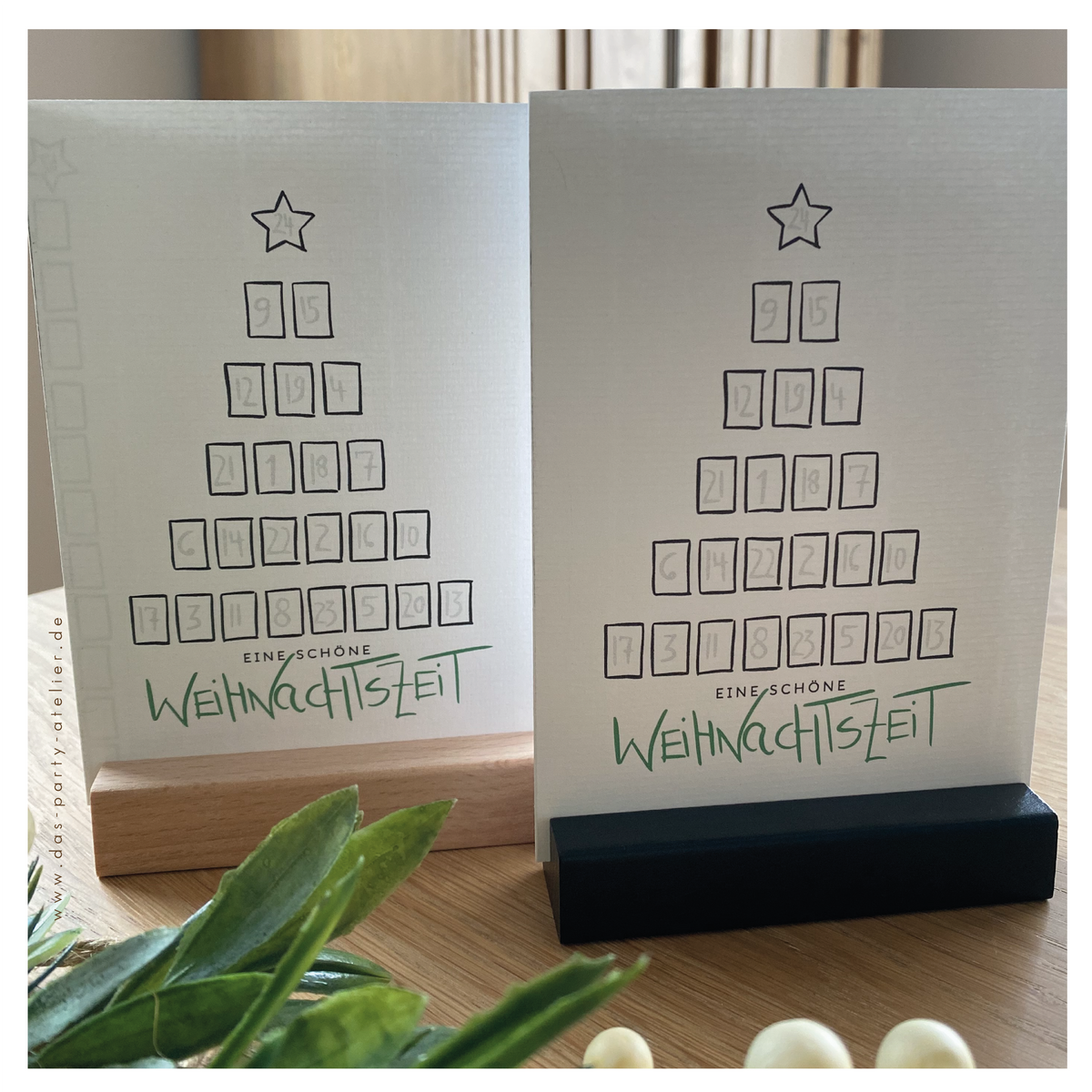 Adventkalender "BAUM" mit Holzaufsteller, versch. Optionen