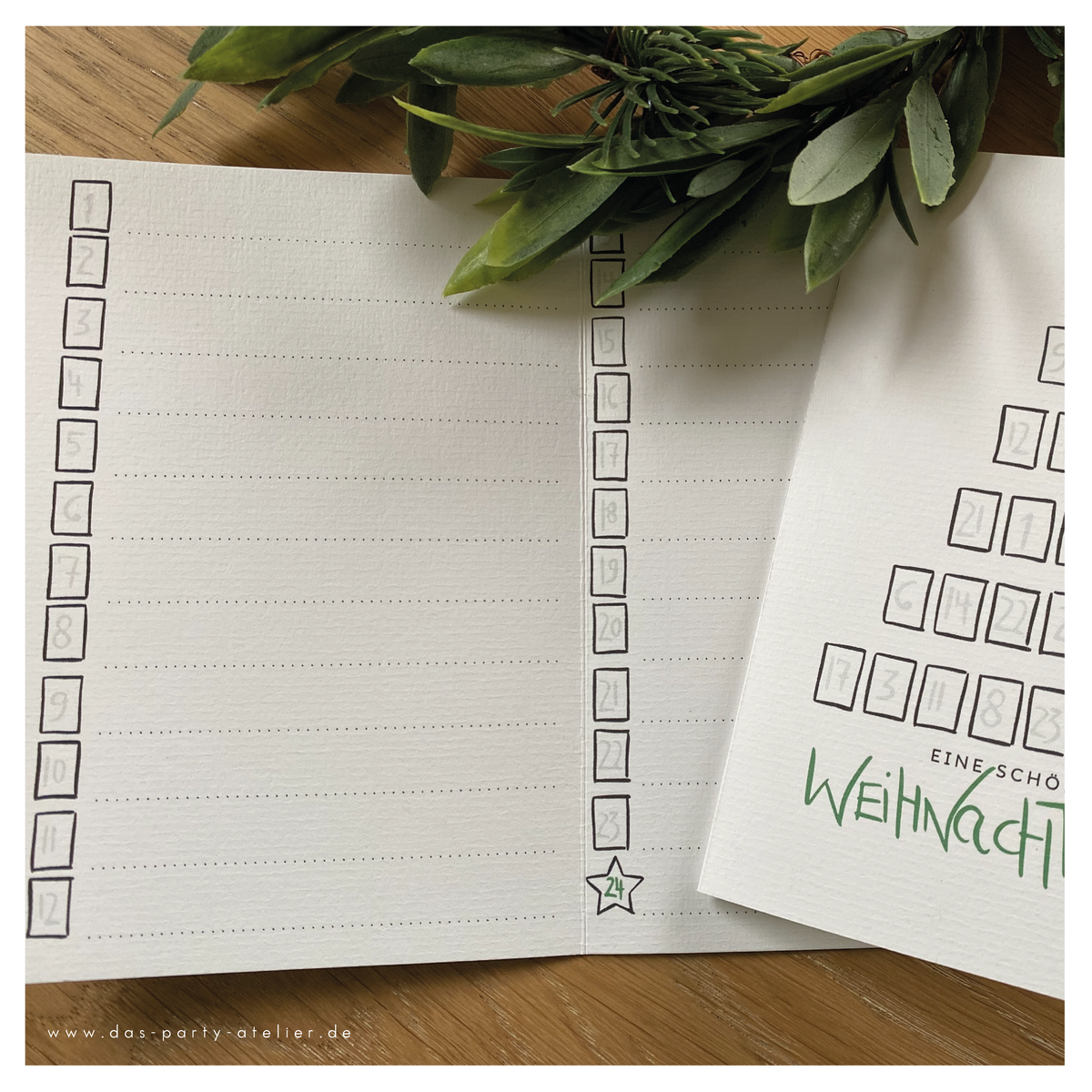 Adventskalender "BAUM" mit Holzaufsteller, versch. Optionen