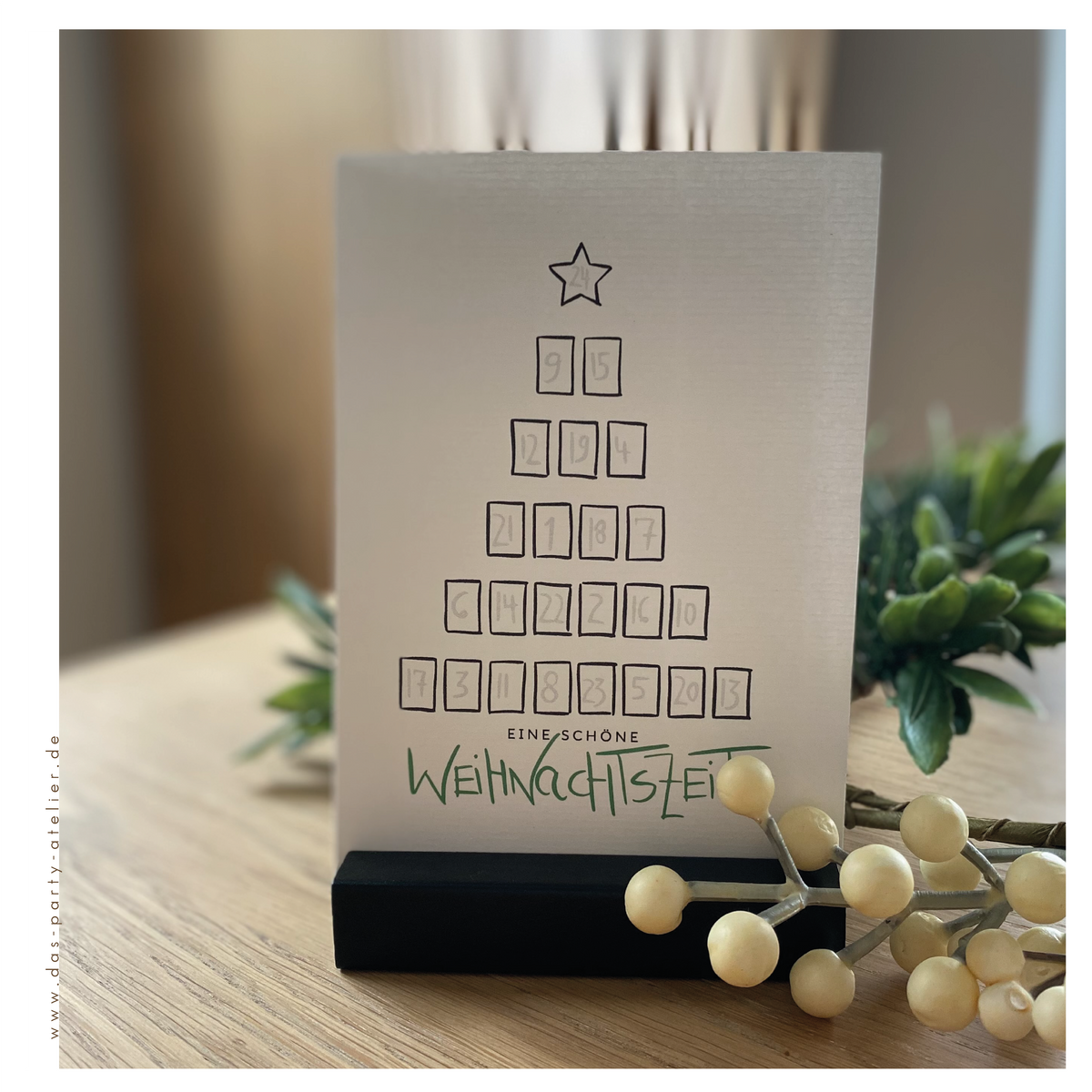 Adventkalender "BAUM" mit Holzaufsteller, versch. Optionen