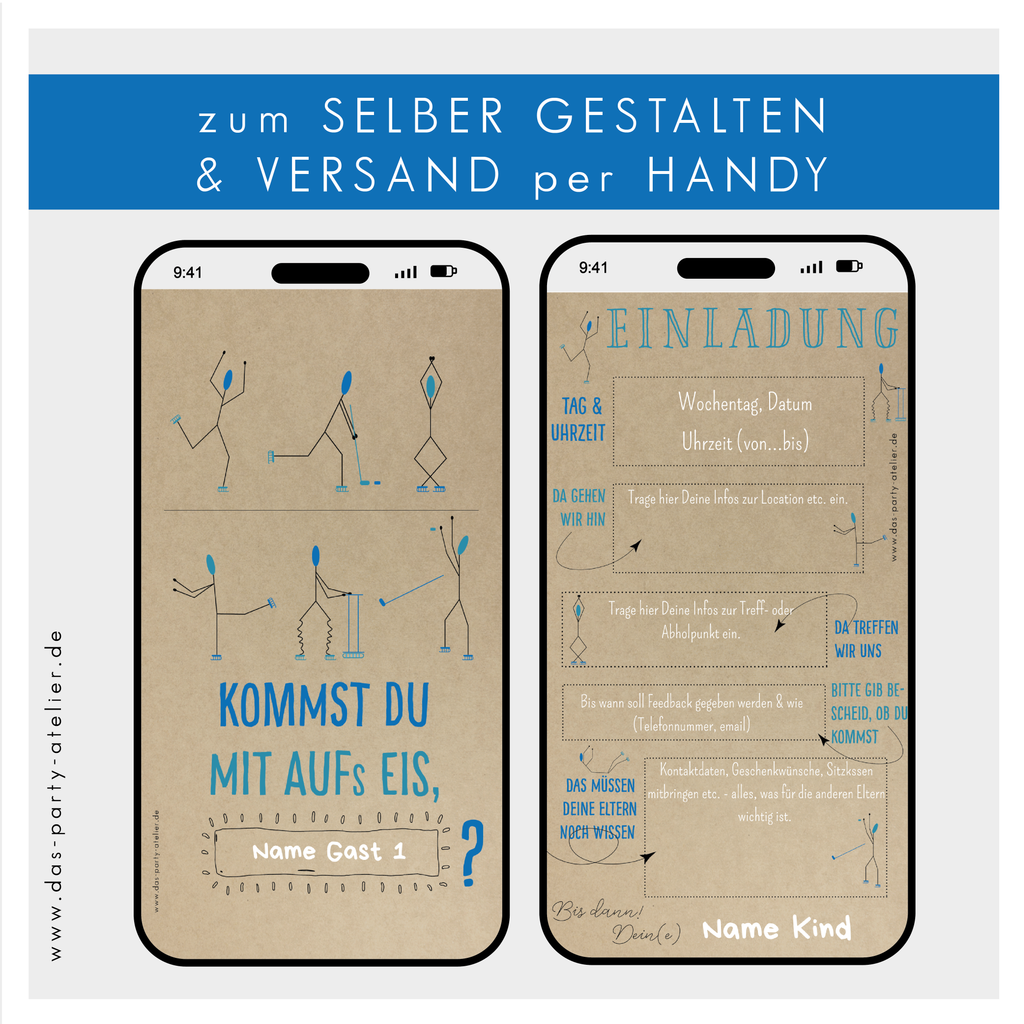 digitale Einladung Schlittschuhlaufen / Eisbahn - als Versand per Handy -