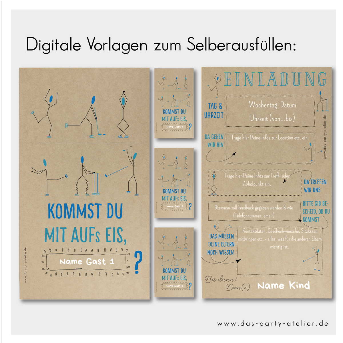 digitale Einladung Schlittschuhlaufen / Eisbahn - als Versand per Handy -