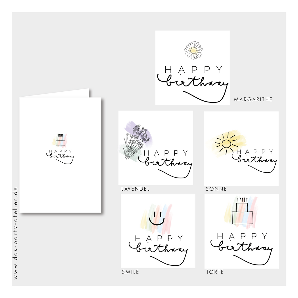 Happy Birthday Grußkartenset modern (5 Stck., versch. Designs)