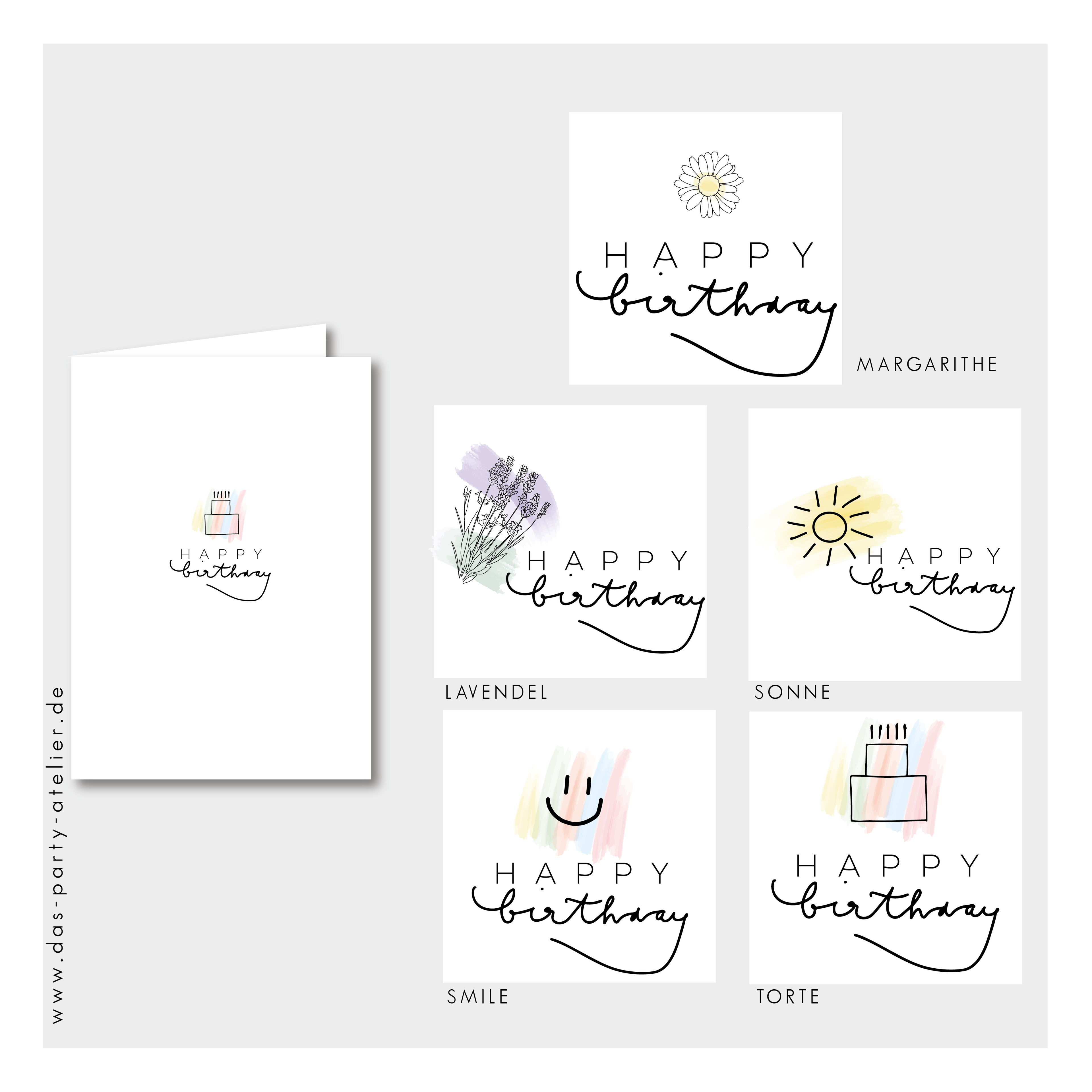Happy Birthday Grußkartenset modern (5 Stck., versch. Designs)