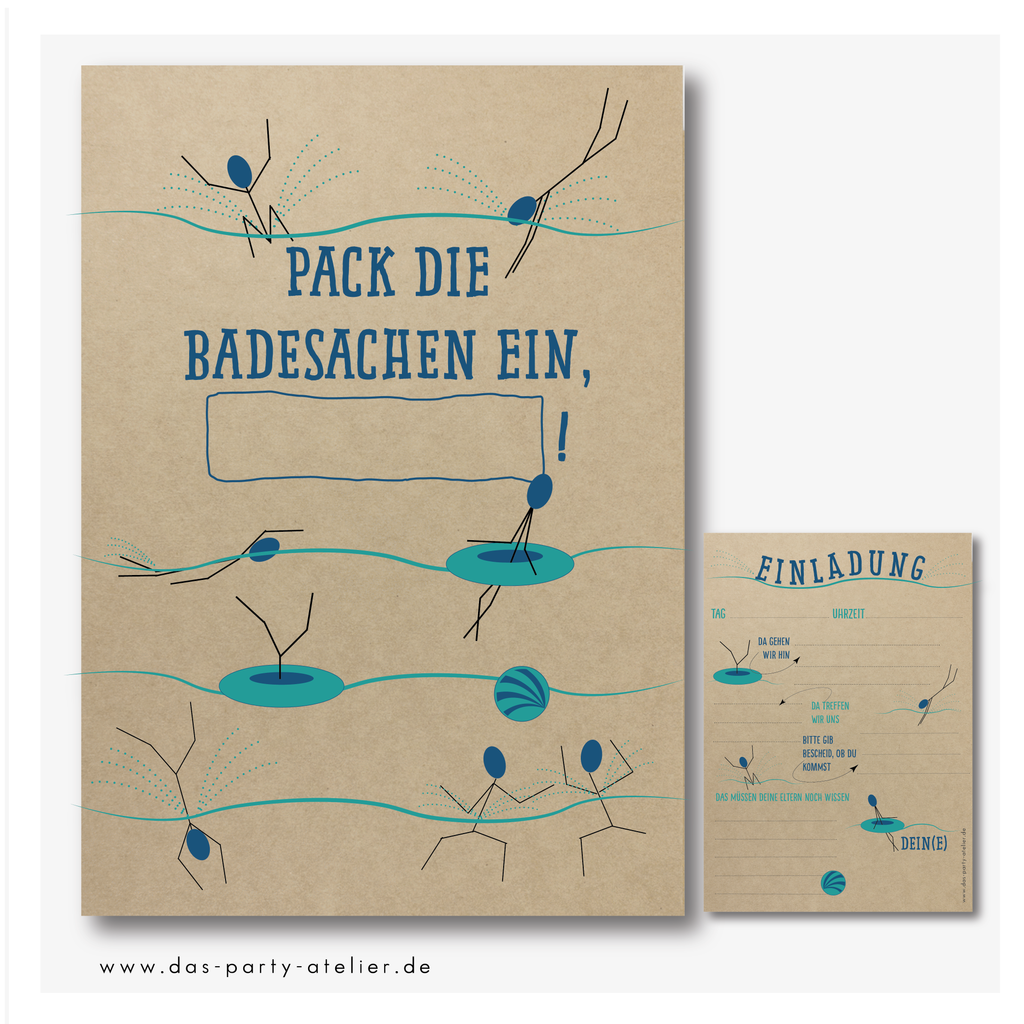 Einladung Kindergeburtstag (6er Pack) BADESPASS