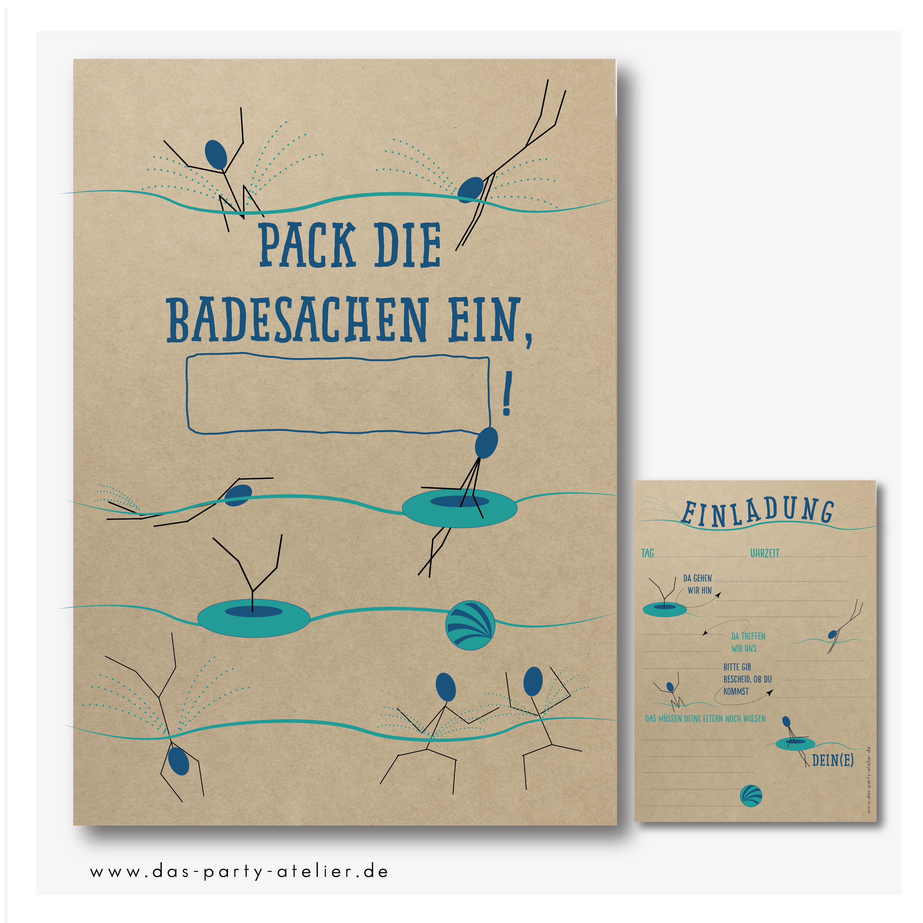 Einladung Kindergeburtstag (6er Pack) BADESPASS