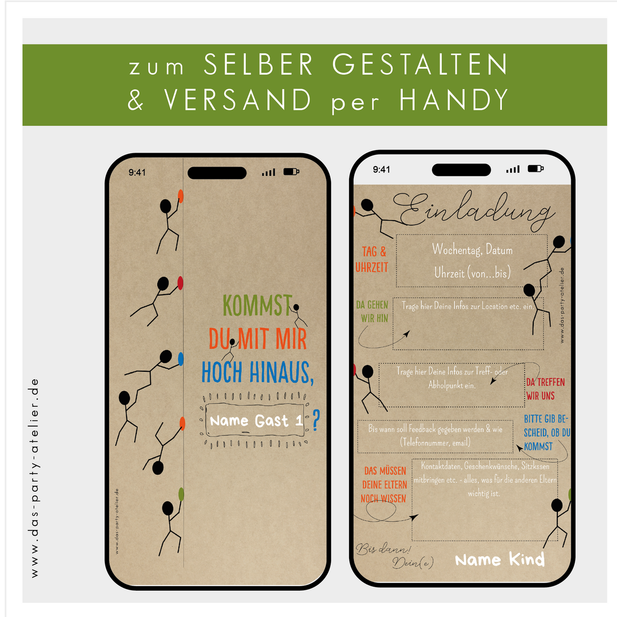 Einladung Klettern - als Versand per Handy -
