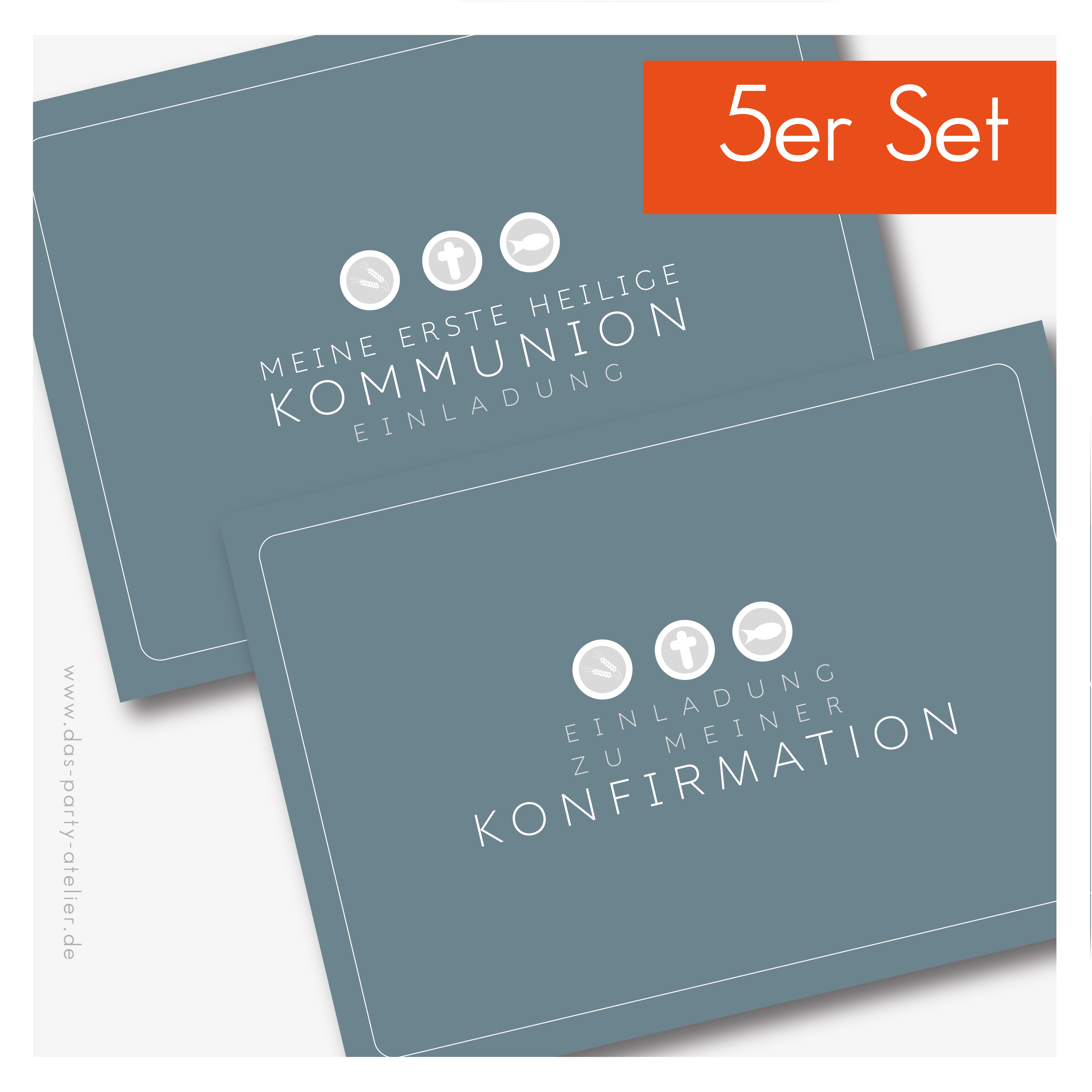 Einladung Kommunion/Konfirmation (zum Selbstausfüllen) - 5er Set