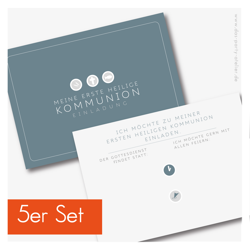 Einladung Kommunion/Konfirmation (zum Selbstausfüllen) - 5er Set