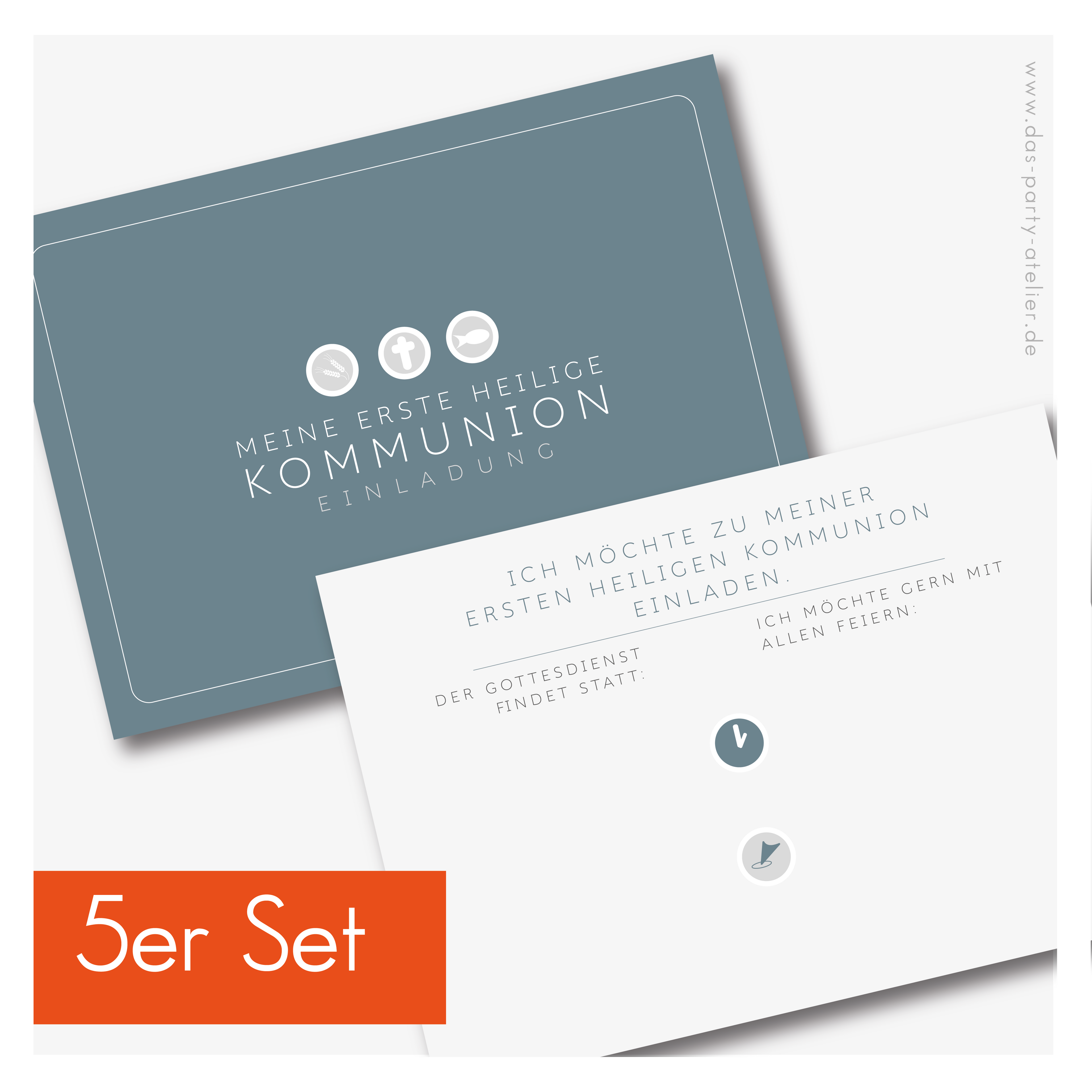 Einladung Kommunion/Konfirmation (zum Selbstausfüllen) - 5er Set