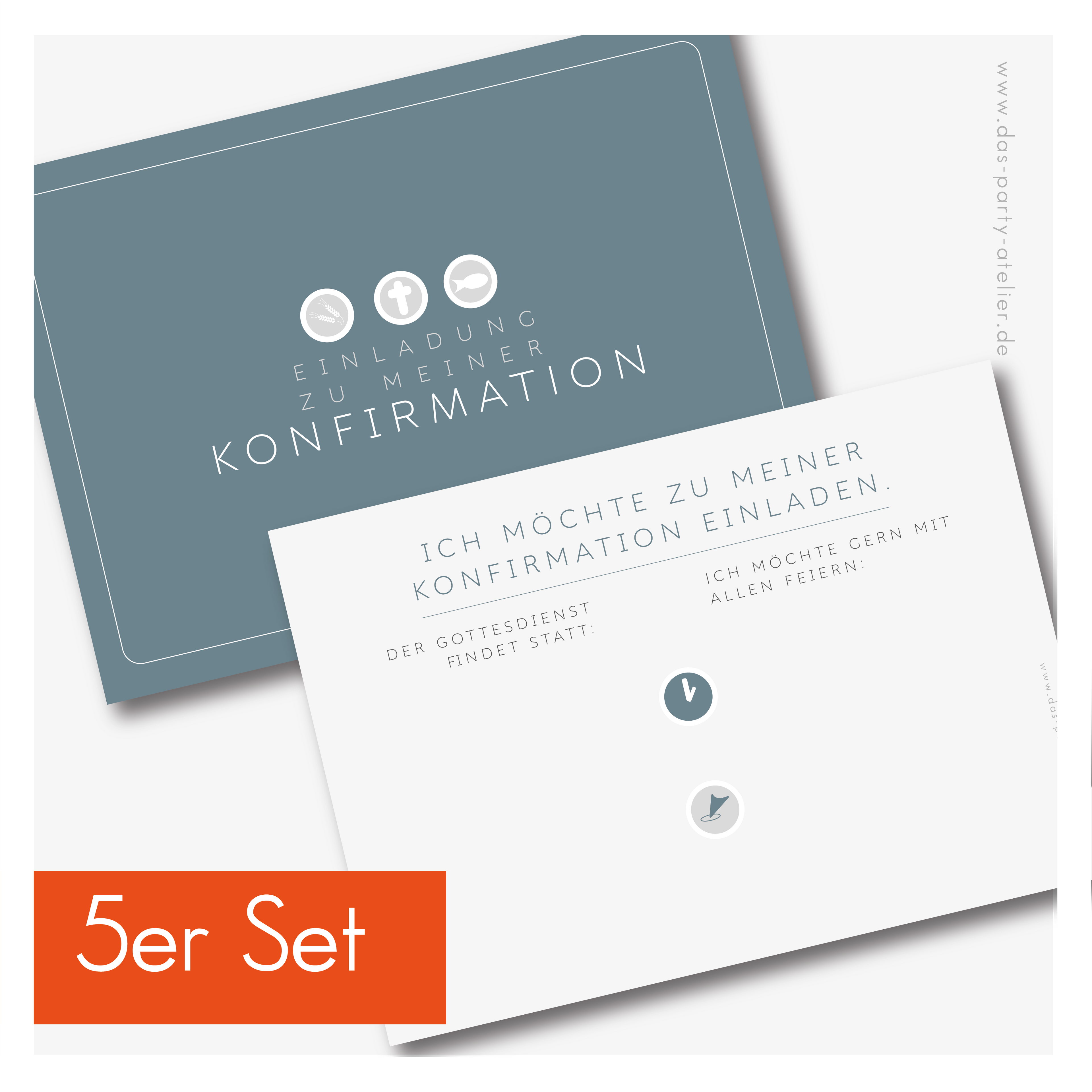 Einladung Kommunion/Konfirmation (zum Selbstausfüllen) - 5er Set