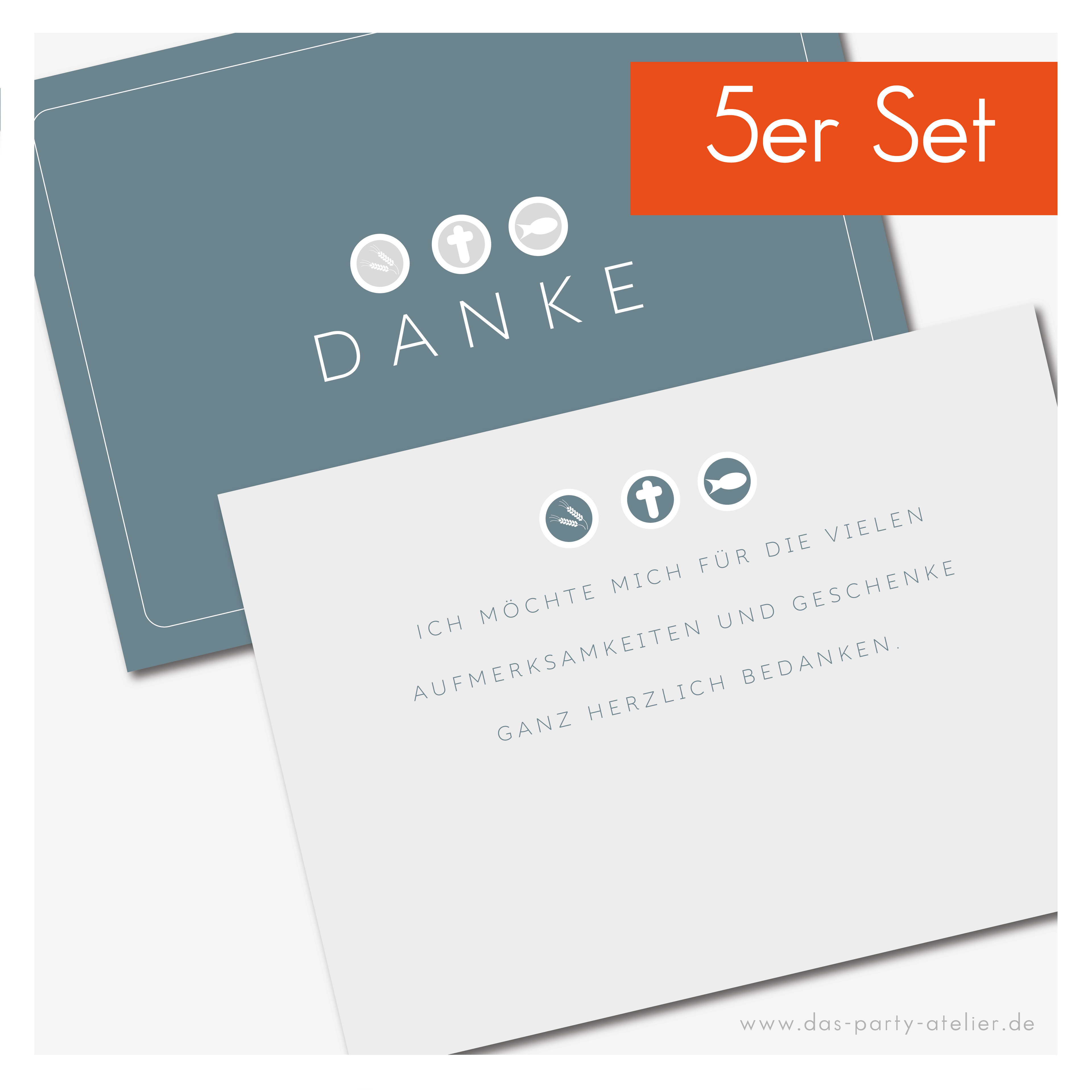 Dankeskarte Kommunion/Konfirmation (zum Selbstausfüllen) - 5er Set