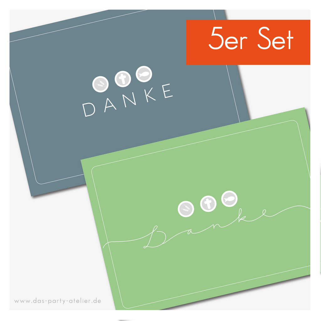Dankeskarte Kommunion/Konfirmation (zum Selbstausfüllen) - 5er Set