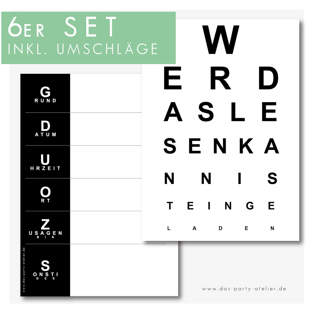 Einladung SEHTEST (6er Set + Umschläge)