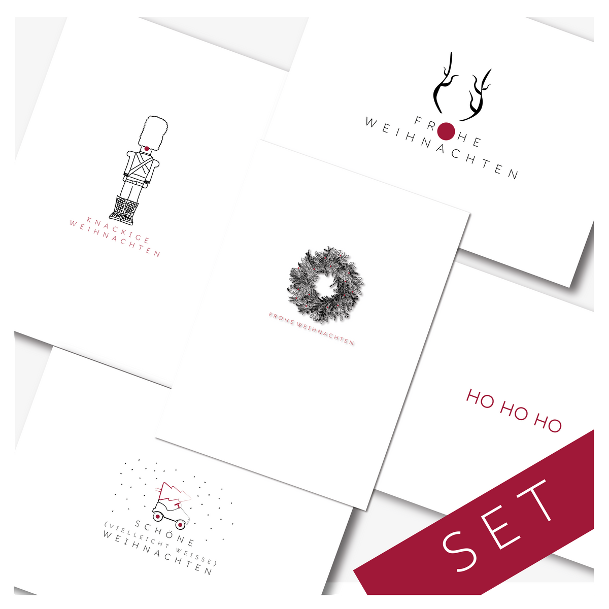 5er Set Weihnachtskarten MODERN MIT HUMOR