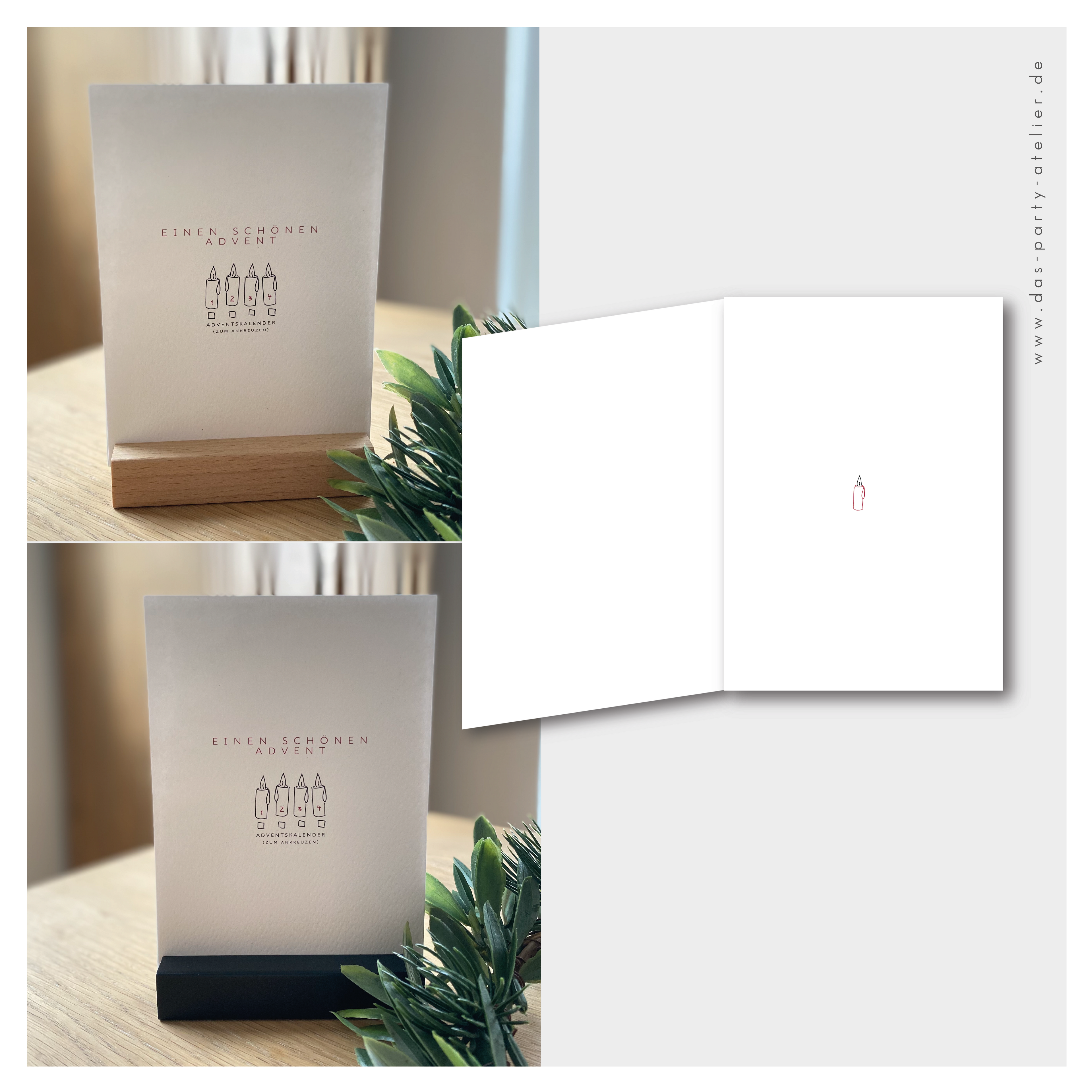 Adventkalender "4 KERZEN" mit Holzaufsteller, versch. Optionen