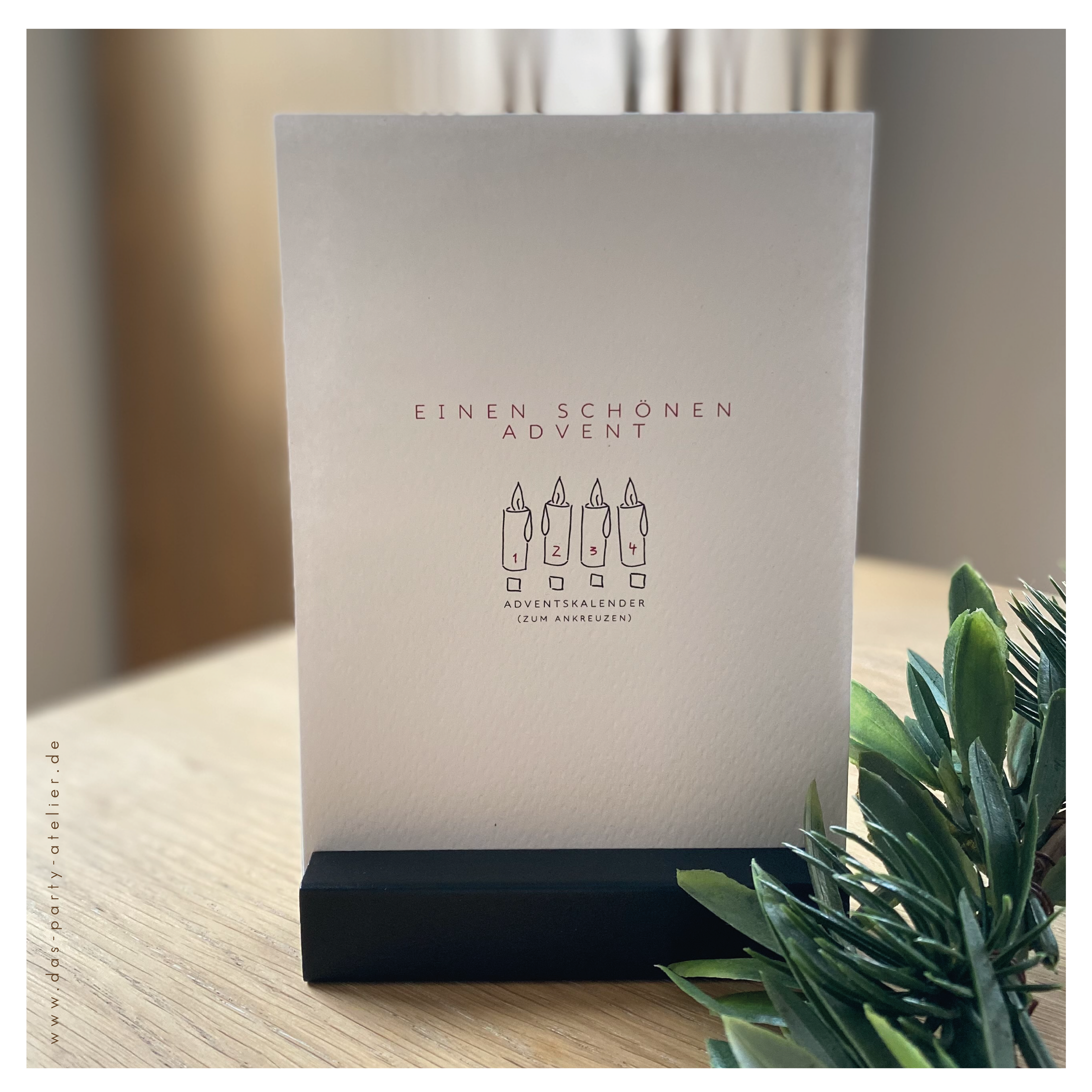 Adventkalender "4 KERZEN" mit Holzaufsteller, versch. Optionen