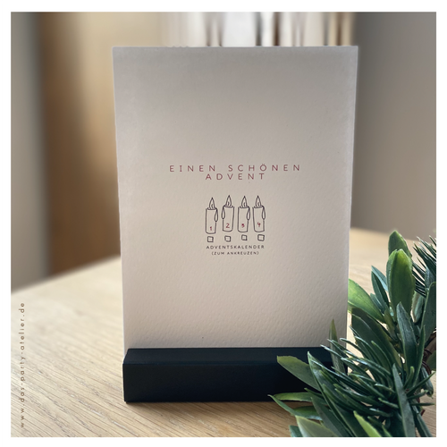 Adventkalender "4 KERZEN" mit Holzaufsteller, versch. Optionen