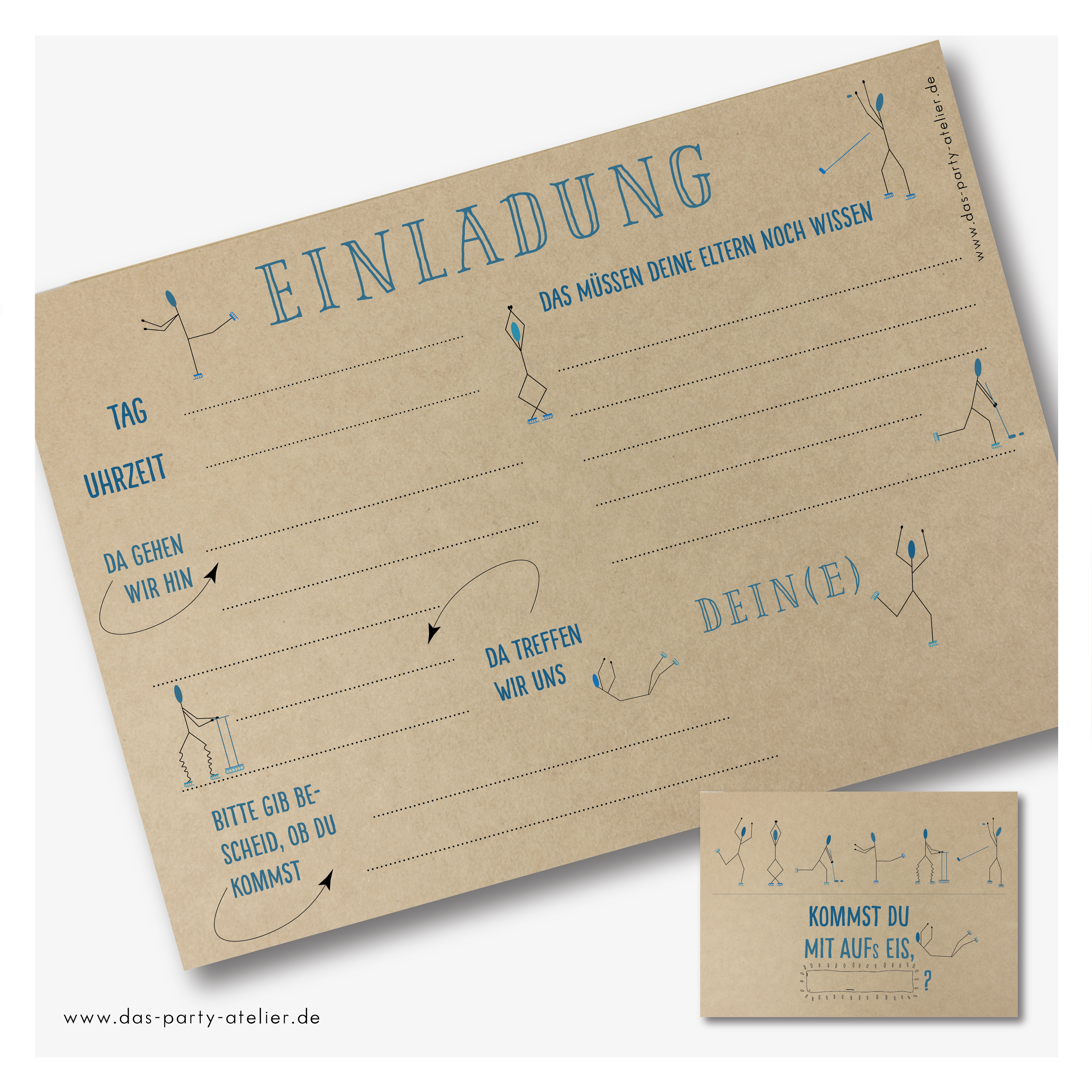 Einladungskarten EISLAUFEN (6er Set)