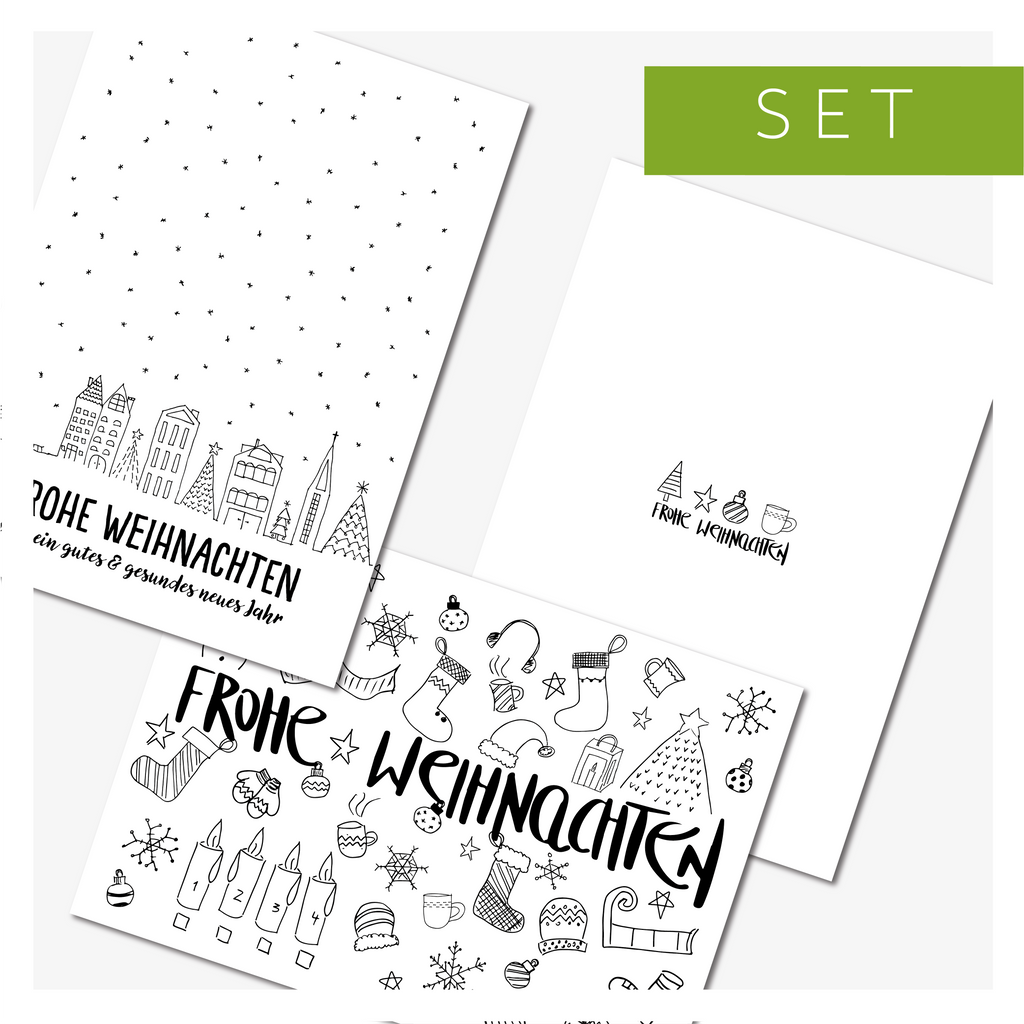 Schlichte Weihnachtskarten schwarz/weiß  (3er Set)