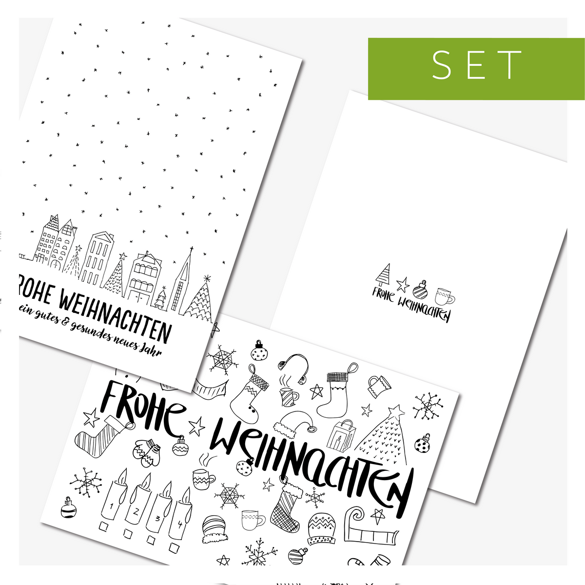 Schlichte Weihnachtskarten schwarz/weiß  (3er Set)
