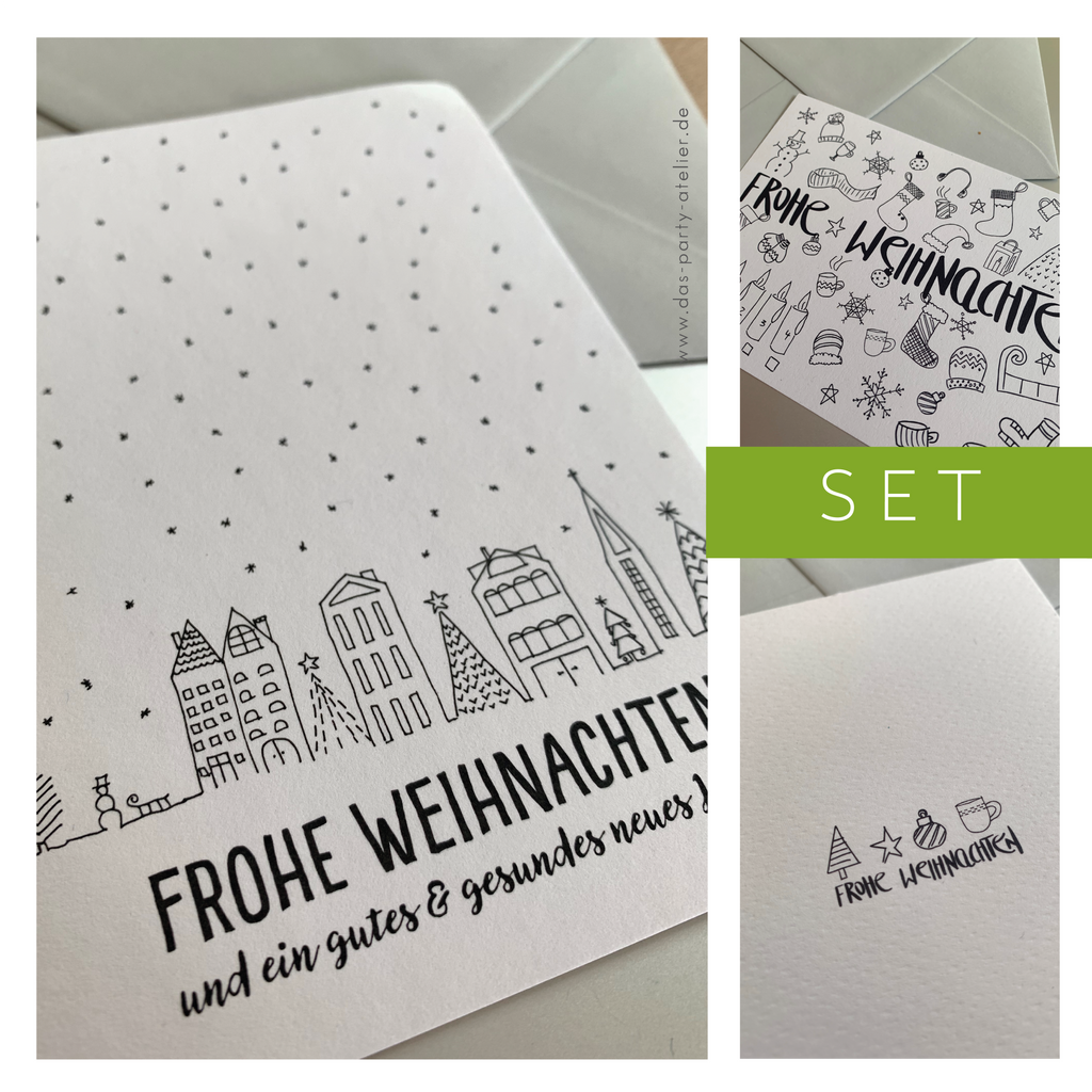 Schlichte Weihnachtskarten schwarz/weiß  (3er Set)