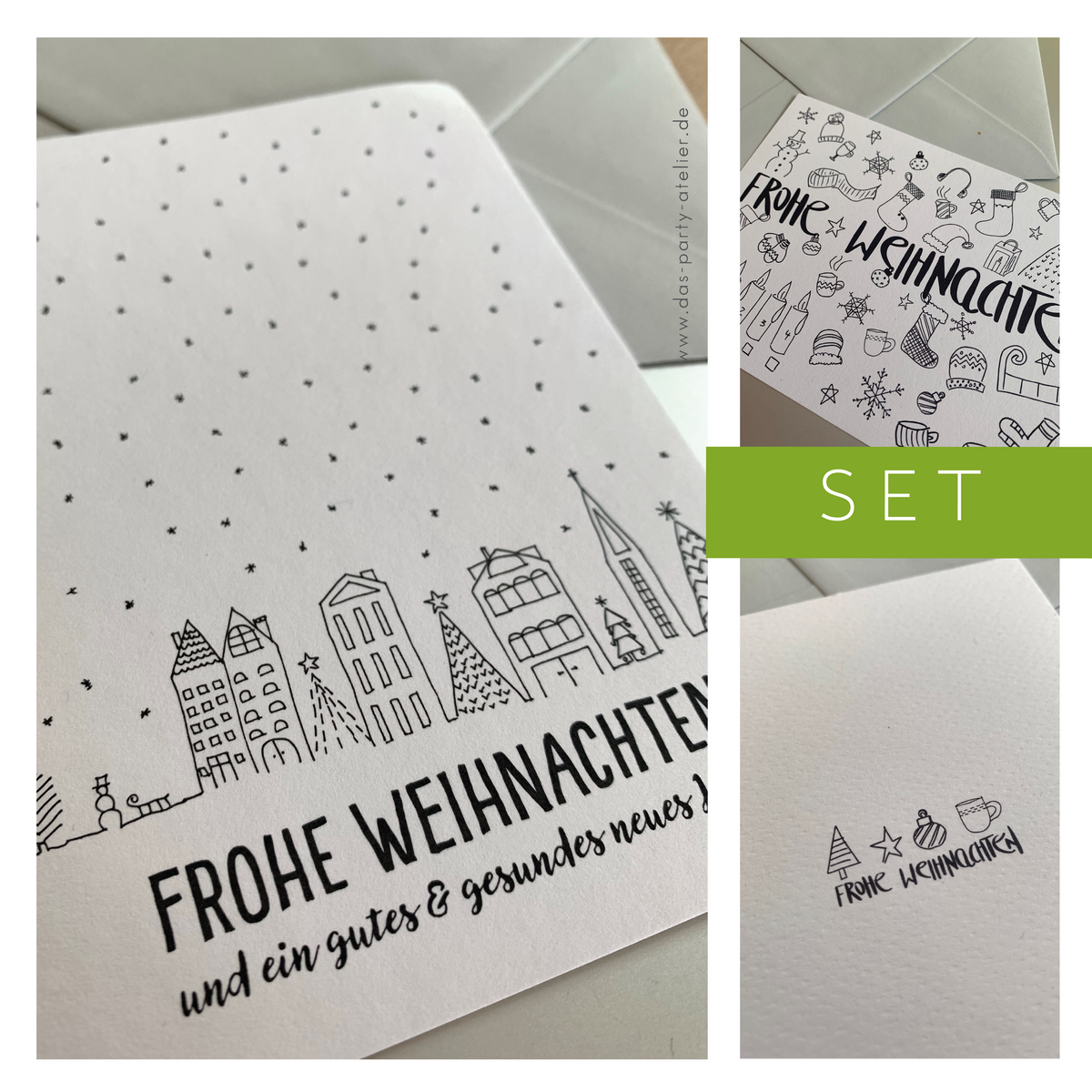 Schlichte Weihnachtskarten schwarz/weiß  (3er Set)