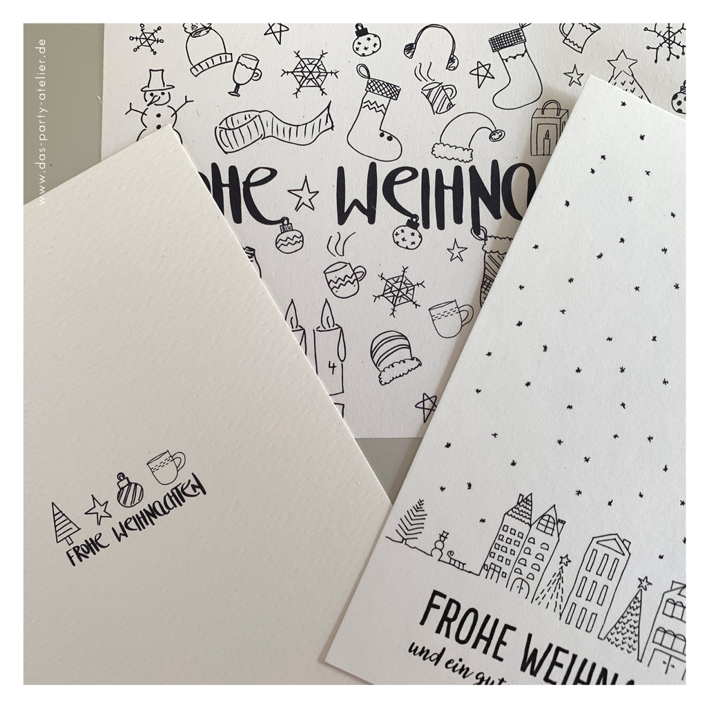 Schlichte Weihnachtskarten schwarz/weiß  (3er Set)