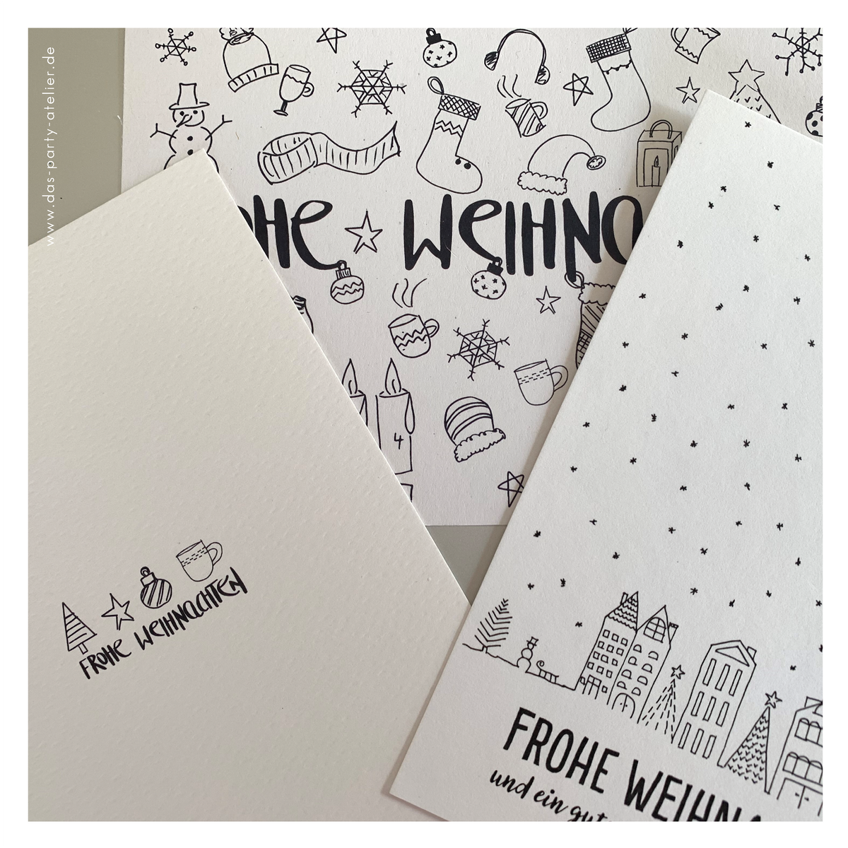 Schlichte Weihnachtskarten schwarz/weiß  (3er Set)