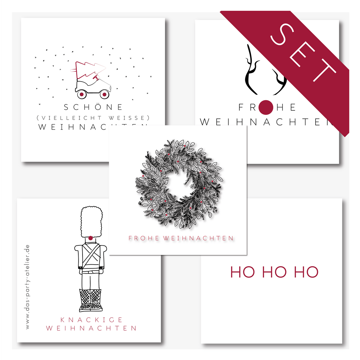 5er Set Weihnachtskarten MODERN MIT HUMOR